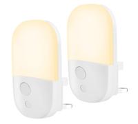 Plug-in Night Light With Dusk to Dawn Photocell Sensor, 3 Brightness Levels, 2 Pack Dimmable, 2700K Warm White for Bedroom, Hallway, Nursery