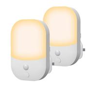 Plug in Night Light with Dusk to Dawn Photocell Sensor, Nightlight with 5 Levels Brightness Control, ON/Off/AUTO Modes, Kids Night Light 3000K Warm White for Hallways, Bedrooms, Kitchens, 0.3W, 2 pack