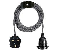 Plug in Pendant Light with Plug-in, E27 Suspended Lamp Holder, Industrial Vintage 2m Fabric Flexible Cable with Dimmer Switch for Ceiling Hanging Lights (Black & White)