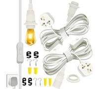 Plug in Pendant Lighting 2PCS, 4.5M Lamp Cable with Switch and Plug, White Hanging Lights with Lock Ring for DIY Lampshade, E14 Bulb Holder Plug in Ceiling Light Fixture for Living Room Plant Kitchen