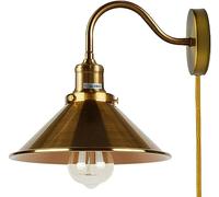 Plug in Wall Light, Dimmable Industrial Metal Wall Lamp, Yellow Brass Wall Sconce with Switch Cord E27 Socket, Aesthetic Decorative Indoor Lighting for Bedroom Living Room (Yellow Brass + Bulb)