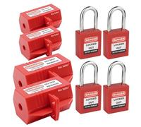 Plug Lock for Lockout Tagout Kit, Plug Cord Lock 110 Volt and 220 Volt Power Cord Lockout, OSHA Compliant Red Electrical Plug Lock Cover Loto - 2 Small 2 Medium with Padlocks