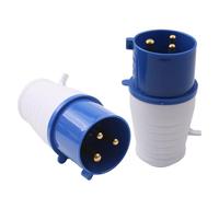 Plug Socket 32Amp 2PCS, Site Trailing Plug 1-Phase 3 Pin 220-250V 2P+E, Waterproof IP44 Industrial Plug Blue Connector Socket with Male/Female Locking Connector for Construction Sites Industry