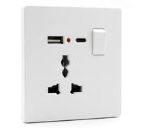 Plug Sockets Single Switched with USB C and USB A, Fast Charging,13A White | Single Socket with USB C, PC Wall Plate Outlet