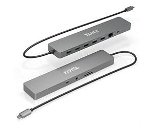 Plugable 11-in-1 USB-C Hub, 100W USB-C Pass-through, Laptop Docking Station Dual Monitor, 4K 60Hz HDMI, Compatible with Thunderbolt, Windows, Chromebooks, Displays Mirrored on Mac