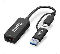 Plugable 2.5G USB C and USB to Ethernet Adapter, 2-in-1 Adapter Compatible with Thunderbolt 3 or USB 3.0, USB-C to RJ45 2.5 Gigabit LAN Ethernet, Compatible with Mac and Windows