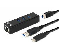 Plugable 3-Port USB 3.0 Hub with Gigabit Ethernet | Compatible with Windows, macOS, Linux, and ChromeOS | Portable USB-C/USB-A Bus-Powered RJ45 GbE LAN Adapter for Laptops, MacBooks, Chromebooks
