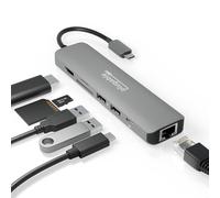 Plugable 7-in-1 USB C Hub Driverless Multiport Adapter with Ethernet, Single 4K60Hz HDMI, 100W Pass-Through Charging, 2X USB 3.0, SD/microSD, for USB-C, USB4, Thunderbolt, Mac, Windows, Chromebook