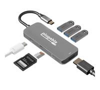 Plugable USB-C Hub 7-in-1, Driverless USB C Hub Compatible with Mac, Windows, Chromebook, USB4, Thunderbolt 4, and More (4K HDMI, 3 USB 3.0, SD & microSD Card Reader, 100W Charging)