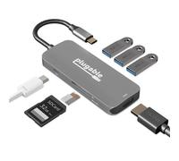 Plugable Technologies USB-C Hub 7-in-1 Driverless USB C Hub Compatible with Mac Windows Chromebook USB4 Thunderbolt 4 and More (4K HDMI 3 USB 3.0 SD & microSD Card Reader 100W Charging)
