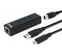 Plugable Technologies USB Hub with Ethernet, 3 port USB 3.0 Bus Powered Hub with Gigabit Ethernet Compatible with Windows, MacBook, Linux, Chrome OS, Includes USB C and USB 3.0 Cables