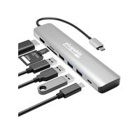 Plugable USB-C Hub 7-in-1, Driverless USB C Hub Compatible with Mac, Windows, Chromebook, USB4, Thunderbolt 4, and More (4K HDMI, 3 USB 3.0, SD & microSD Card Reader, 100W Charging)