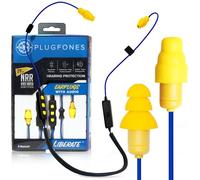 Plugfones Liberate 2.0 Wireless Bluetooth in-Ear Earplug Earbuds- 29NRR Noise Reduction Headphones with Noise Isolating Mic and Controls (Blue & Yellow)