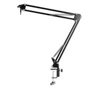Plugger Studio Podcast Arm Suspension Mount Adjustable Microphone Scissor Pole Microphone Articulating Arm Black for Podcast Streaming Broadcast Gaming Radio 3/8" - 5/8" Threaded Adapter Included