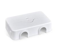PlugMinder: Lockable Double Socket Cover with 4 depths for larger transformer plugs. Depths 28mm/38mm/58mm/80mm. (White/White, 28mm deep)