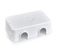 PlugMinder: Lockable Double Socket Cover with 4 depths for larger transformer plugs. Depths 28mm/38mm/58mm/80mm. (White/White, 38mm deep)