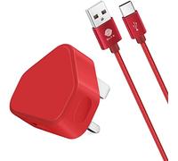 plugs usb c UK 3 Pin Plug USB Mains Charger Adapter& usb charge cable 2m Braided 2M (Red)
