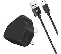 plugs usb c UK 3 Pin Plug USB Mains Charger Adapter& USB Charge Cable Braided 2M (Black)
