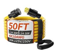 PlugSaf - 50 foot 30 amp 4 prong generator extension cord NEMA L14-30P/L14-30R, 10 gauge, STW, 125/250V, twist lock generator cord, heavy duty, yellow with