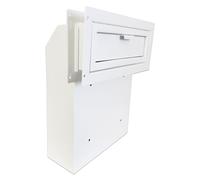 Plugsharge Locking Through-The-Door Mail Drop Box, Heavy-Duty Steel Door Mounted Mailbox with Rear Access for Mail, Envelopes, Documents & Key Collection, White