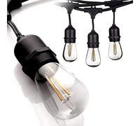 Plugtec 7.3m Outdoor String Lights - Festoon Lights - Garden Lights with a 2.7m Plug Lead and 12 Shatterproof LED Hanging Bulbs + 3 Spare