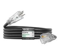 PLUGTUL - Outdoor Extension Cord 10 ft, 12 Gauge Extension Cord with Lighted End, Heavy Duty, 15A 1875W SJTW, ETL Listed, Ideal for Garden and Home, Black