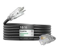 PLUGTUL Outdoor Extension Cord 15FT, 12 Gauge Extension Cord with Lighted End, Heavy Duty,15A 1875W SJTW, ETL Listed, Great for Garden and Home, Black