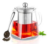 PluieSoleil 350ml/11.83oz Handmade Glass Teapot Set with Infuser, Square Shape Infuser Tea Pot, Heat-Resistant Borosilicate Glass Teapot with Strainer,Coaster & Spoon