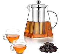 PluieSoleil 550ML Borosilicate Glass Teapot Set, Loose Leaf Teapots with Infuser, Square Tea Pot with Strainer & 2 Cups