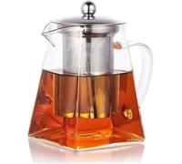 Pluiesoleil 950ML Borosilicate Glass Teapot, Loose Leaf Teapots with Infuser, Large Square Tea Pot with Strainer, Stovetop Microwave Safe Teapot for 4(950ML)