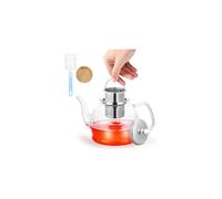 PluieSoleil Glass Teapot with Infuser, Tea Pot Strainer for Loose Tea Leaf, Large 1200ml Teapot Set with Cleaning Brush, Bamboo Coaster, Removable