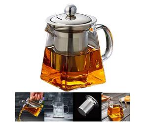 Pluiesoleil Square Glass Tea Pot with Infuser 350ML, Loose Leaf Teapots with Infuser, Square Tea Pot with Strainer, Stovetop Microwave Safe Teapot