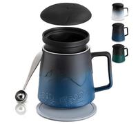 PluieSoleil Tea Infuser Mug with Lid Porcelain Tea Mug Loose Leaf Tea Cup Handmade for Tea Lovers Navy Blue 500ML