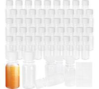 Plukeen 60 Pack 2 oz Small Clear Plasic Bottles with Lids Transparent Small Empty Bottles with Cap Mini Ginger Shots Bottle Travel Containers with 2 Blank Round Stickers for Juice Milk Liquids