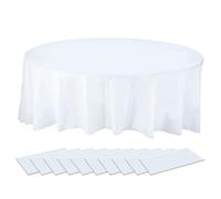 PLULON 10Pack Round Plastic Tablecloths White Table Cover 84 inch Waterproof PEVA Tablecloth Bulk for Birthday Wedding Picnic Home Party Table Decorations