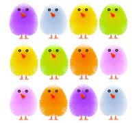 PLULON 12 Pcs Mini Chicks Easter Chickens Colorful Easter Chicks Fluffy Baby Chick Easter Chenille Chicks Easter Egg Bonnet Decorations for Easter Egg Hunt Party Favor Supplies