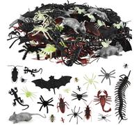 PLULON 150 Pcs Realistic Bugs Spiders Cockroaches Centipedes Scorpions Flies Insects for Halloween Party Supplies, Plastic Bug Party Decorations
