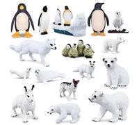 PLULON 17Pcs Polar Animals Figures Winter Animals Toys Penguin Polar Snow Bear Dolphin Christmas Miniature Figurine Toys for Kids Birthday Cake Topper Decorations Christmas Home Ornaments