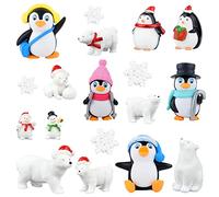 PLULON 18Pcs Christmas Figures Mini Snowman Bear Winter Animals Cake Topper Christmas Miniature Figurine for Birthday Cake Topper Decorations Home Ornaments