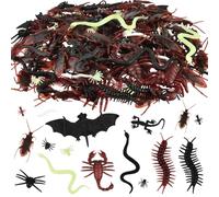 PLULON 220 Pcs Realistic Bugs Spiders Cockroaches Centipedes Scorpions Flies Insects for Halloween Party Supplies, Plastic Bug Party Decorations