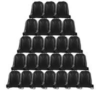 PLULON 25 Pcs Black Drawstring Backpack Bags Bulk String Backpack Cinch Sack Pull Sport Gym Backpack Bags for Yoga Traveling Outdoor Sports