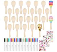 PLULON 25 Pcs Mini Wooden Maracas for Kids Unfinished Maracas for Fiesta Party Decorations with 27 Pcs Colorful Painting Tools, Maracas Musical for Mexican Party Favors Cinco De Mayo Party Supplies
