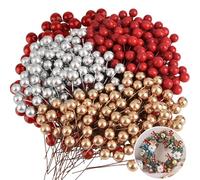 PLULON 300 Pcs Christmas Holly Berries Artificial Red Gold Silver Berries Christmas Wreath Making Supplies for Crafts Christmas Table Xmas Tree Decorations