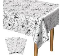 PLULON 3Pack Halloween Tablecloths 137x 274cm Spider Web Plastic Table Cloth Happy Halloween Table Cover for Holiday Dinner Table Decorations Halloween Party Supplies