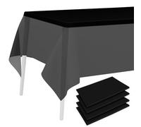 PLULON 4 Pcs Black Tablecloths Plastic Disposable Table Cover for Rectangle Tables 54 x 108 Inch Waterproof Tablecloth for Birthday Baby Shower Wedding Fiesta Party Home Kitchen Dining Décor