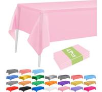 PLULON 4 Pcs Pink Tablecloths Plastic Disposable Table Cover for Rectangle Tables 54 x 108 Inch Waterproof Tablecloth for Birthday Baby Shower Wedding Fiesta Party Home Kitchen Dining Décor