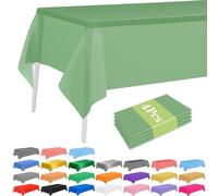 PLULON 4 Pcs Sage Green Tablecloths Plastic Disposable Table Cover for Rectangle Tables 54 x 108 Inch Waterproof Tablecloth for Birthday Baby Shower Wedding Fiesta Party Home Kitchen Dining Decor