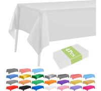 PLULON 4 Pcs White Tablecloths Plastic Disposable Table Cover for Rectangle Tables 54 x 108 Inch Waterproof Tablecloth for Birthday Baby Shower Wedding Fiesta Party Home Kitchen Dining Décor