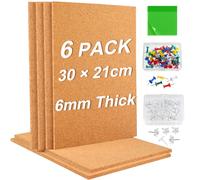 PLULON 6 Pack Cork Boards for Wall 30×21cm Self Adhesive Cork Mat, 6mm Thick Rectangle Cork Board Tiles with 100 Push Pins 50Pcs Sticky Notes for DIY Crafts Wall Decoration, A9036PLBGB, Brown