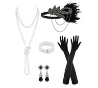 PLULON 6 Pcs 1920s Flapper Accessories for Women, Great Gatsby Flapper Accessories Fashion Roaring 20s Costume for Women